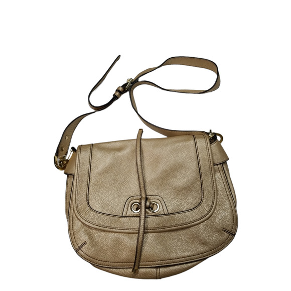 Perlina Leather Light Gold Shoulder Saddle Bag - Picture 1 of 6